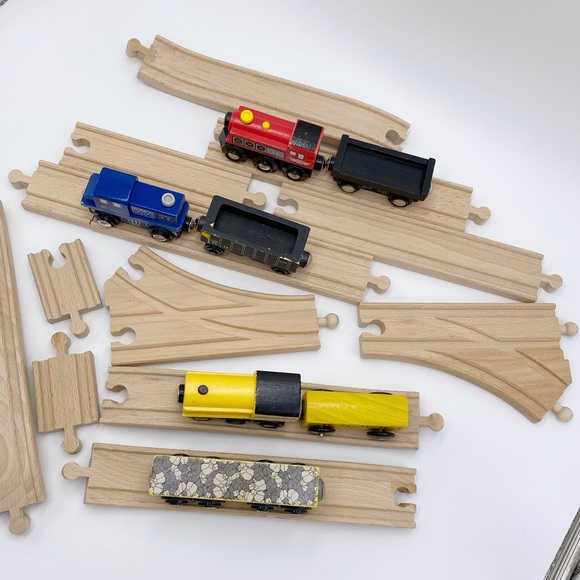 Assorted Wooden Trains & Train Tracks 20 Items In The Lot - Picture 2 of 14